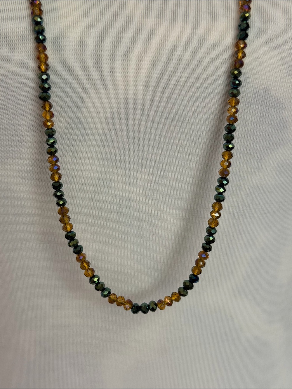 Long Gold Tone Beaded Necklace | Multicolor Faceted Crystal Station Necklace